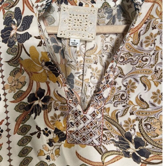 Johnny Was Phoenix Silk Boho Floral Tunic Blouse Long Sleeve V-Neck Size S - Picture 3 of 7